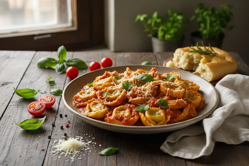 Kana-tortellinikeitto tomaattipohjalla