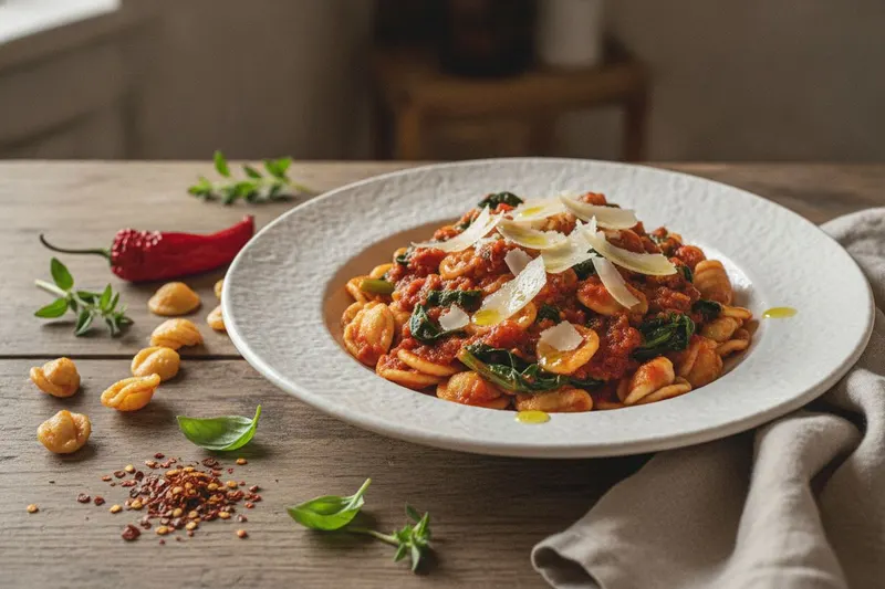 Orecchiette tomaatti-ndujakastikkeella