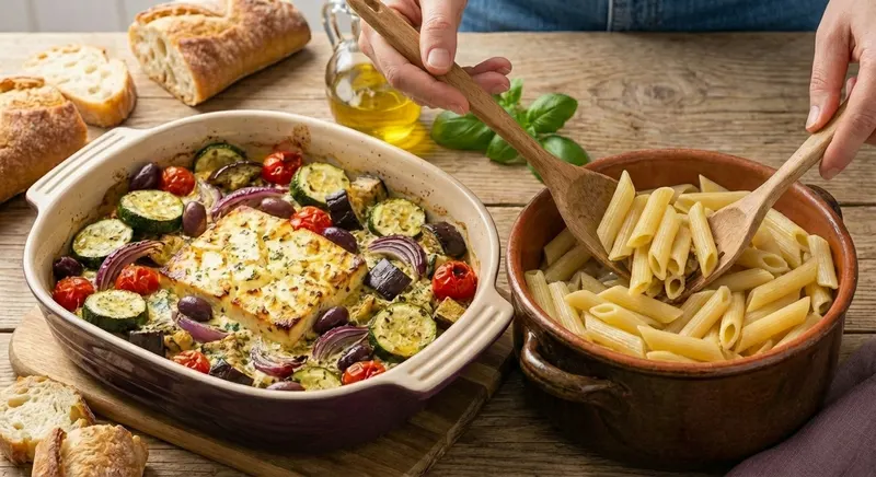 Uunifetapasta kasviksilla