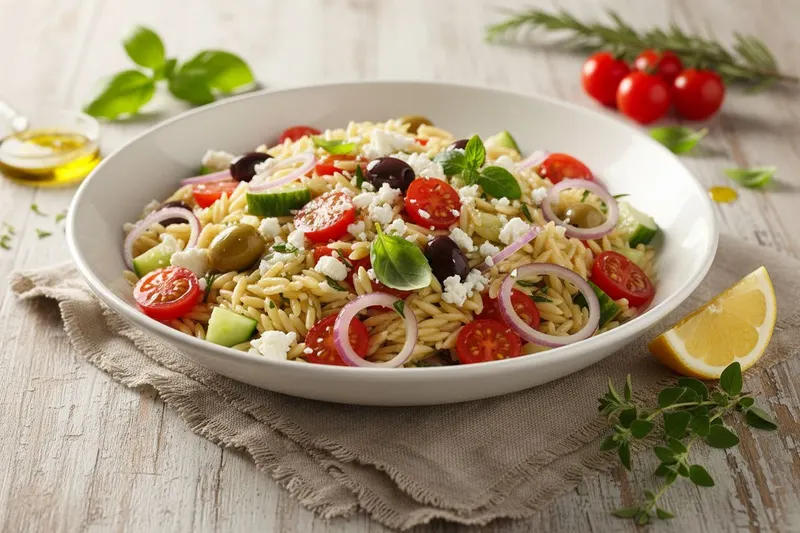 Välimeren orzo-pastasalaatti