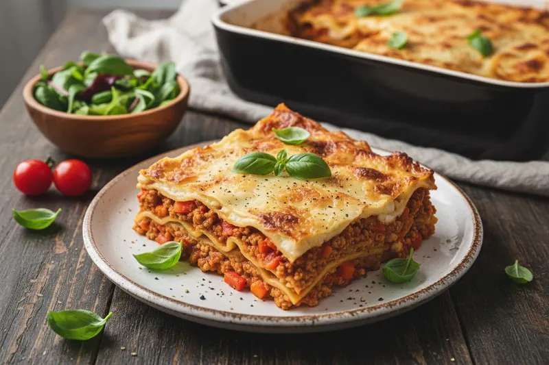 Vegaaninen lasagne soijarouheella